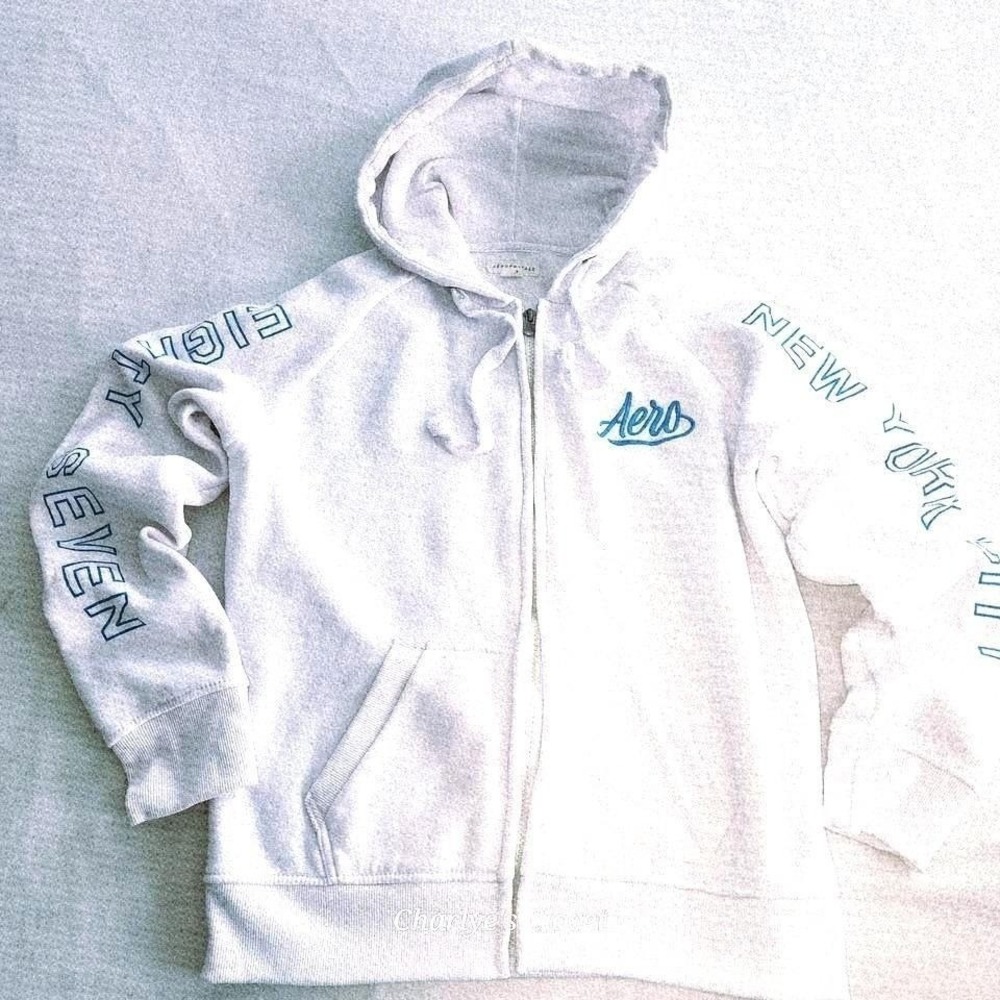 Aeropostale White Logo Summer Hoodie L Cozy 90s Y2K Streetwear Casual Lounge